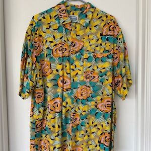 Jams World Vintage Hawaiian Floral Surfer Shirt in Yellow, Blue, and Pink RARE